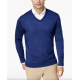 Club Room Men's Solid V-Neck Merino Wool Blend Sweater, Dark Blue, Large