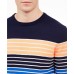  Men’s Striped Crewneck Sweater (Dark Blue, L)