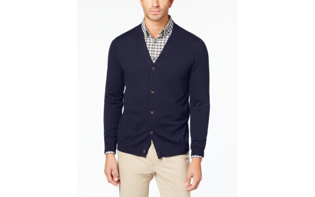  Mens Sweaters Button-Front V-Neck Cardigans, Blue, Small