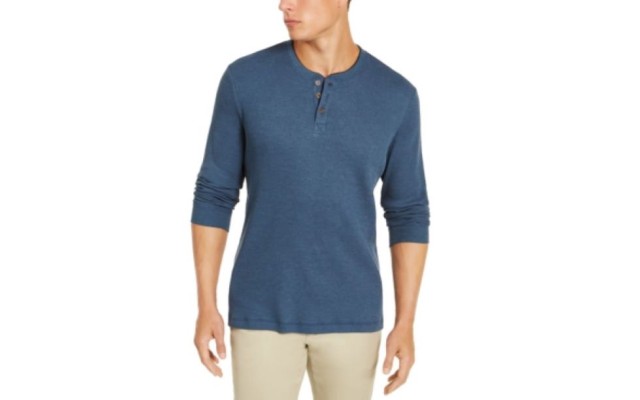  Men’s Thermal Henley Shirt (Blue 2XL)