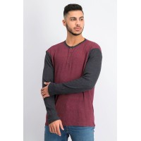 Club Room Mens Thermal Henley Shirt (Red Plum/Charcoal, Large)