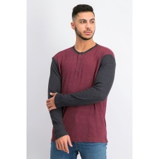 Club Room Mens Thermal Henley Shirt (Red Plum/Charcoal, Large)
