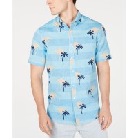 Club Room Men's Tropical Print Linen Shirt, Navy, Large