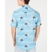  Men's Tropical Print Linen Shirt, Navy, X-Large