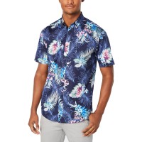 Club Room Men’s Winslow Tropical Print Graphic Shirts (Blue,M)