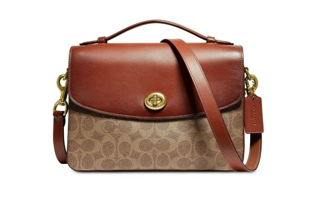  Signature Canvas Cassie Crossbody, Tan/Deep Red/Gold