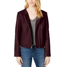 Cole Haan Leather Moto Jacket (Dark Red, XL)