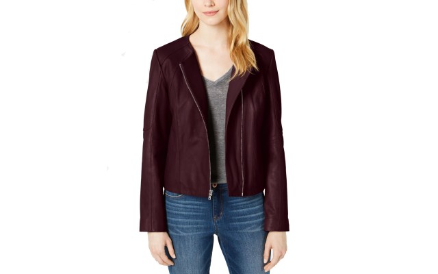  Leather Moto Jacket (Dark Red, XL)