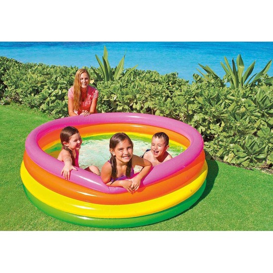 Colorful Inflatable Plastic 3 Ring Swimming Pool for Birthday Parties of Kids, Boys & Girls, Blow Up Kiddie Water & Ball Pools for Indoor & Outdoor Pool, Swimming and Play Parties for Kids in Various Sizes, Rainbow - 66in