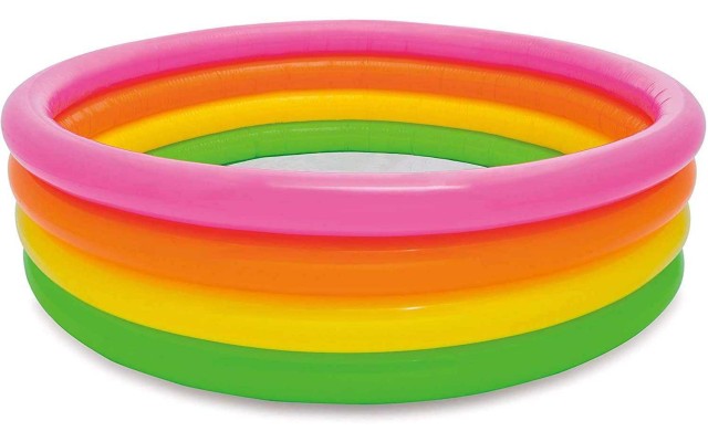 Colorful Inflatable Plastic 3 Ring Swimming Pool for Birthday Parties of Kids, Boys & Girls, Blow Up Kiddie Water & Ball Pools for Indoor & Outdoor Pool, Swimming and Play Parties for Kids in Various Sizes, Rainbow - 66in