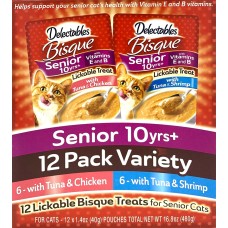 Delectables Lickable Stew Treats, Senior 10 yrs+ 12 Pack Variety (6-with Tuna&Chicken, 6-with Tuna&Shrimp)