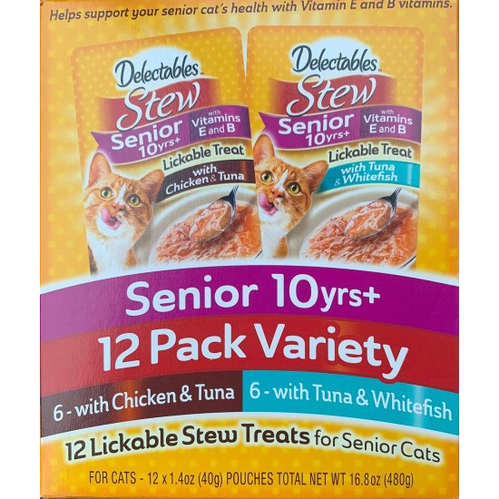  Lickable Stew Treats Senior 12 Pack Variety, Chicken Tuna Whitefish