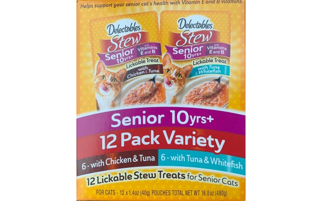  Lickable Stew Treats Senior 12 Pack Variety, Chicken Tuna Whitefish