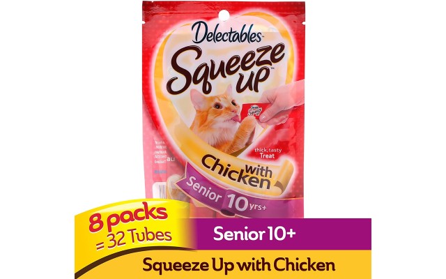  Squeeze Up Lickable Wet Cat Treats, Chicken Senior 10+ 32 Tubes
