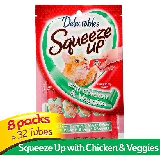  Squeeze Up Lickable Wet Cat Treats, Chicken&Veggies - 32 Tubes