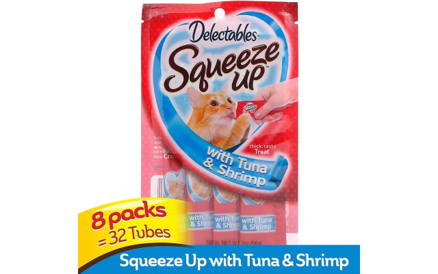  Squeeze Up Lickable Wet Cat Treats, Tuna&Shrimp - 32 Tubes