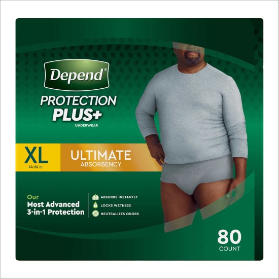  Protection Plus Ultimate Underwear for Men (SM, L, XL), Gray - X-Large - 80 Count