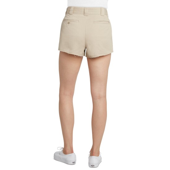  Women’s  Frayed Cotton Blend Worker Shorts (Beige, 15)