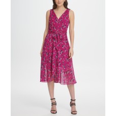 DKNY Chiffon Floral Double-V Wrap Midi Dress