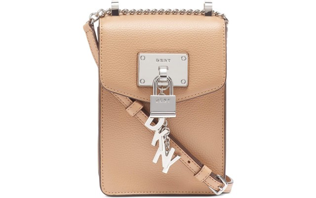  Elissa Pebble Leather Charm Chain Strap Crossbody, Latte
