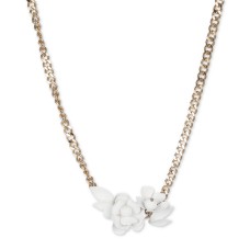 DKNY Gold-Tone White Floral Frontal Necklace, 16″ + 3″ extender