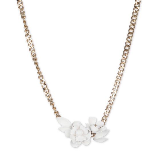  Gold-Tone White Floral Frontal Necklace, 16″ + 3″ extender