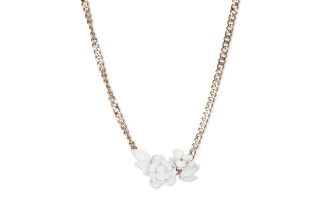  Gold-Tone White Floral Frontal Necklace, 16″ + 3″ extender