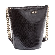 Dkny Kim Snake-Embossed Chain Leather Bucket Bag (Black/Gold, Small)