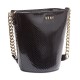 Kim Snake-Embossed Chain Leather Bucket Bag (Black/Gold, Small)