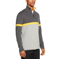DKNY Men’s Colorblocked Ottoman Logo Sweater (Charcoal, XL)