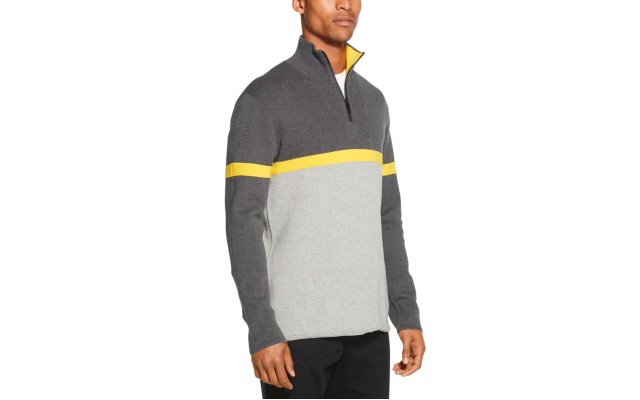  Men’s Colorblocked Ottoman Logo Sweater (Charcoal, XL)