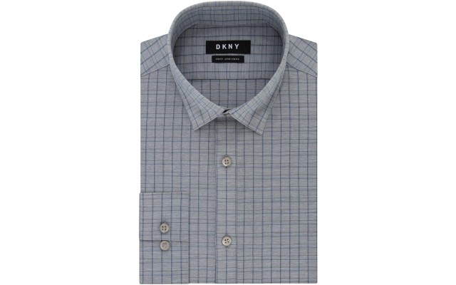  Men's Dress Shirt Slim Fit Stretch Print, Steel Blue, 15.5X34-35