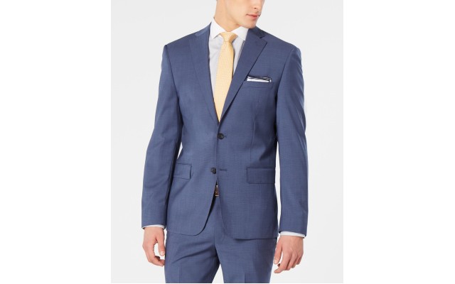 Men’s Modern-Fit Stretch Mini-Check Suit Jacket (Navy, 40 T)