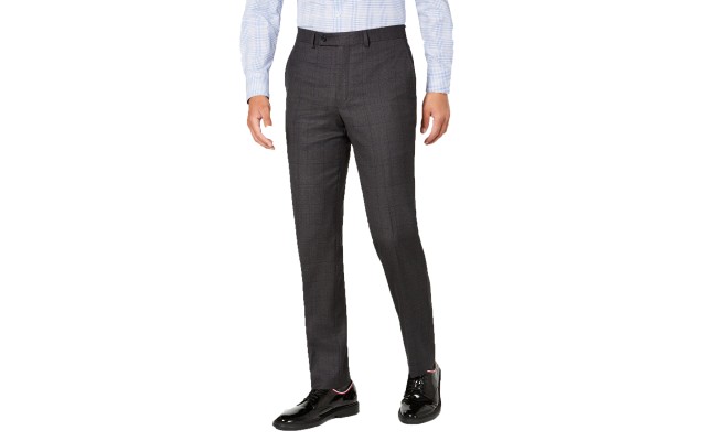  Men’s Modern-Fit Stretch Windowpane Suit Separate Pants (Charcoal/Navy, 32X32)