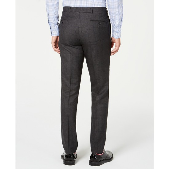  Men’s Modern-Fit Stretch Windowpane Suit Separate Pants (Charcoal/Navy, 32X32)