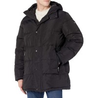 DKNY Men’s Patrick Quilted Water Resistant Hooded City Full Length Parka Jackets, Black, XX-Large