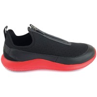 DKNY Mens SEB Leather/Textile High Top Zipper, Black/ Red, 12