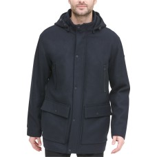 DKNY Men’s Stadium Coat with Removable Hoodie, Navy, XL
