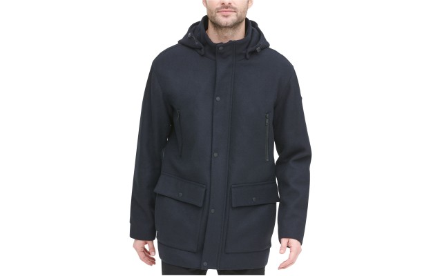  Men’s Stadium Coat with Removable Hoodie, Navy, XL