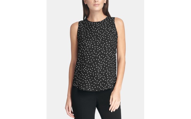  Polka Dot Sleeveless Tank Top (Charcoal, Large)