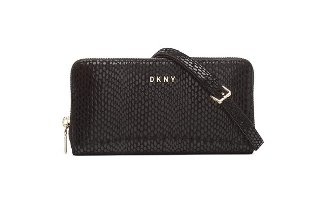 DKNY Sally Leather Wallet on a Chain, Black