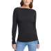  Solid Velvet Boat-Neck Top (Black, X-Large)