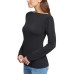  Solid Velvet Boat-Neck Top (Black, X-Large)