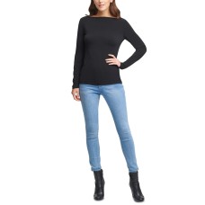 DKNY Solid Velvet Boat-Neck Top (Black, X-Large)