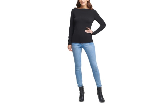  Solid Velvet Boat-Neck Top (Black, X-Large)