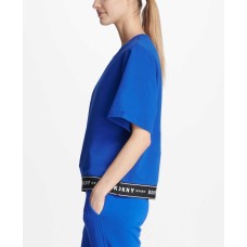 DKNY Sport Short-Sleeve Logo Sweatshirt (Blue, Large)
