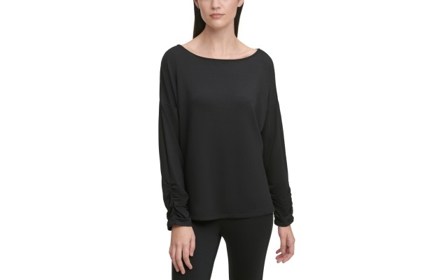  SPORTSWEAR Women’s Missy Long Sleeve Knit Top Off The Shoulder, Black, Medium