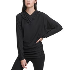 DKNY SPORTSWEAR Women’s Missy Long Sleeve Pull Over Hoodie (Black, Small)