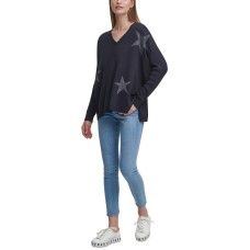Dkny Star-Print Drop-Shoulder Sweater (Silver, Small)