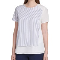 DKNY Striped & Solid Crewneck Top